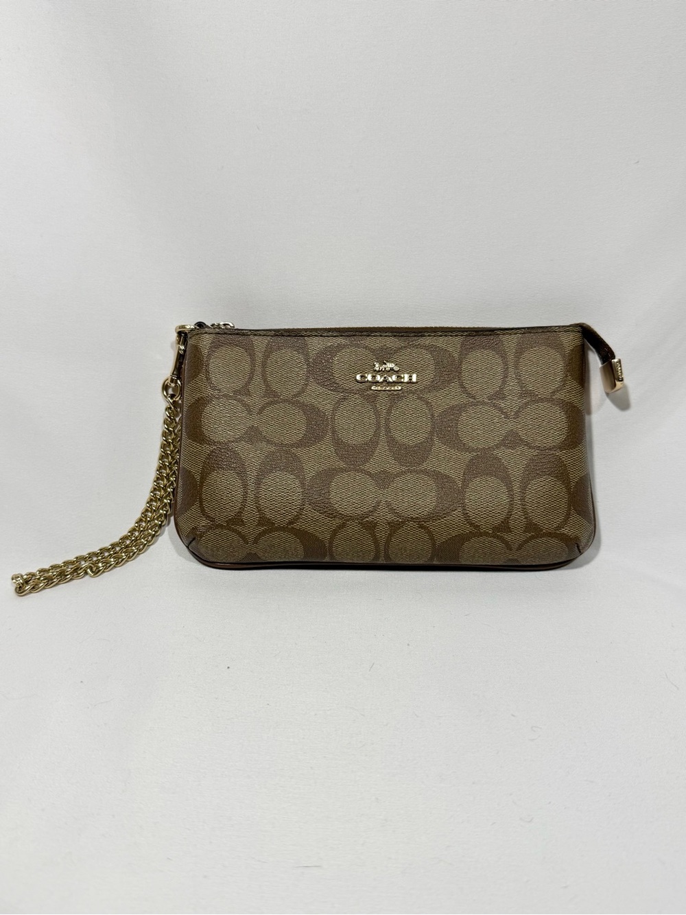 COACH Brown Signature Chain Wristlet Pouch